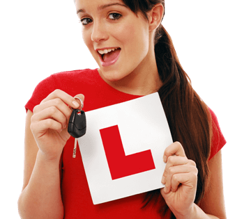 Woman with car key and L plate