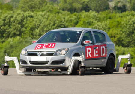 RED driving school skid car