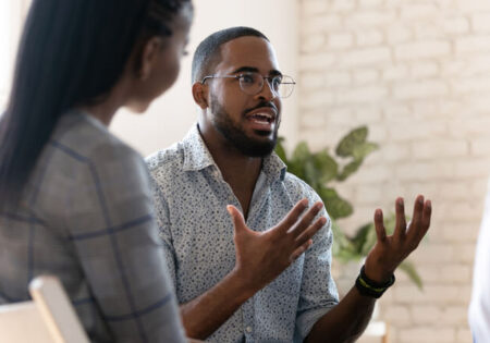 Men talking in a group