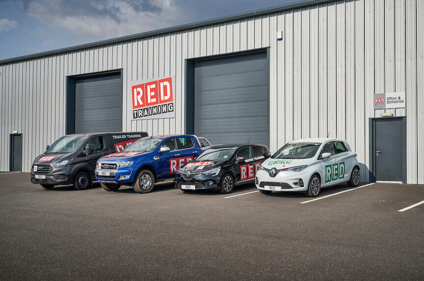 RED training cars lined up