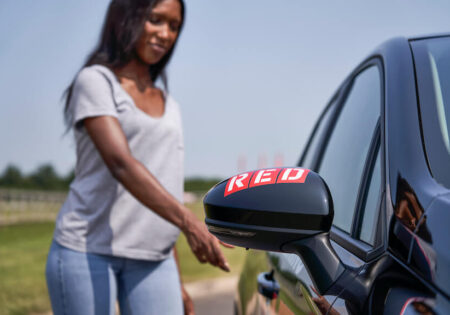 Female opening car door